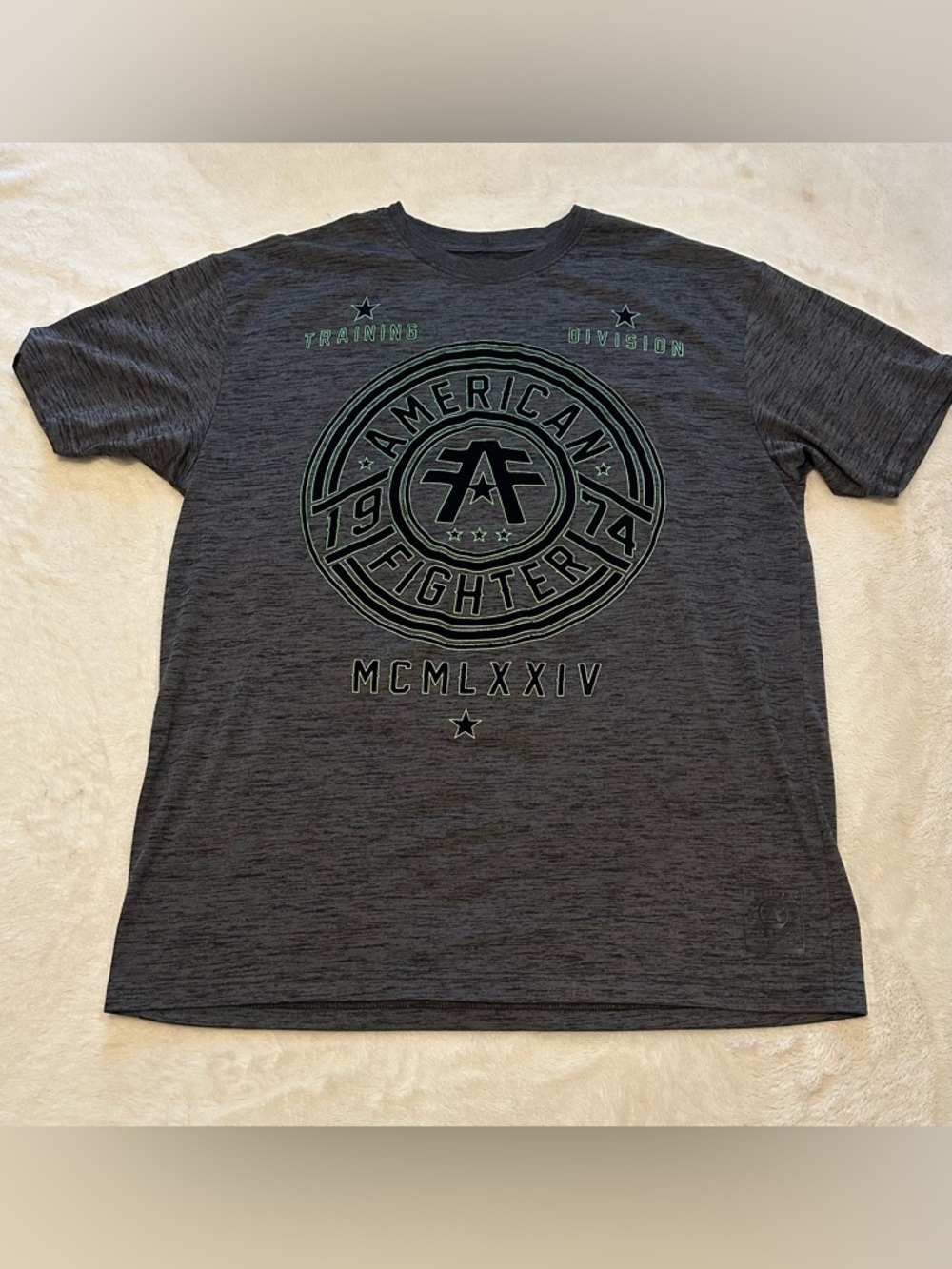 American Fighter Gray Short Sleeve Graphic Tee with Green Accent